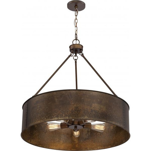 Satco 60-5895 Kettle; 5 Light; Oversized Pendant with 60W Vintage Lamps Included; Weathered Brass Finish