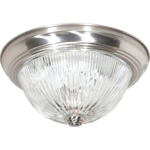 Satco 60-6024 2 Light; 13 in.; Flush Mount; Clear Ribbed Glass; Color retail packaging
