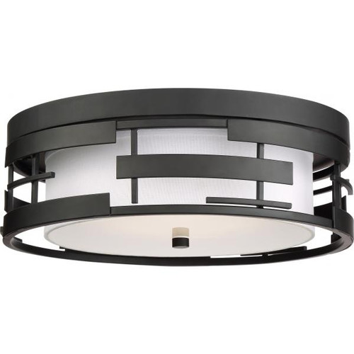 Satco 60-6434 Lansing; 3 Light; Flush with White Fabric Shade and Opal Diffuser