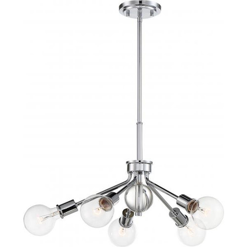 Satco 60-6565 Bounce; 5 Light; Pendant; Polished Nickel Finish with K9 Crystal