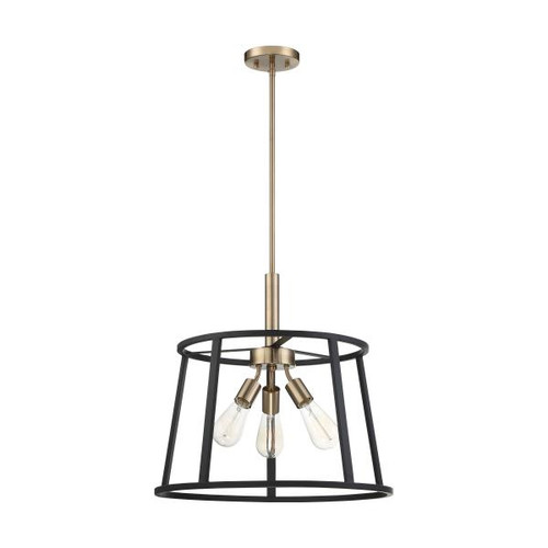 Satco 60-6642 Chassis; 3 Light; Pendant Fixture; Copper Brushed Brass Finish with Matte Black Frame
