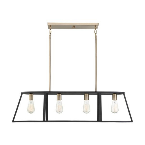 Satco 60-6644 Chassis; 4 Light; Island Pendant Fixture; Copper Brushed Brass Finish with Matte Black Frame