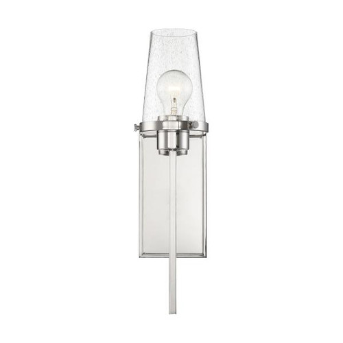 Satco 60-6678 Rector; 1 Light; Wall Sconce; Polished Nickel Finish with Clear Seedy Glass