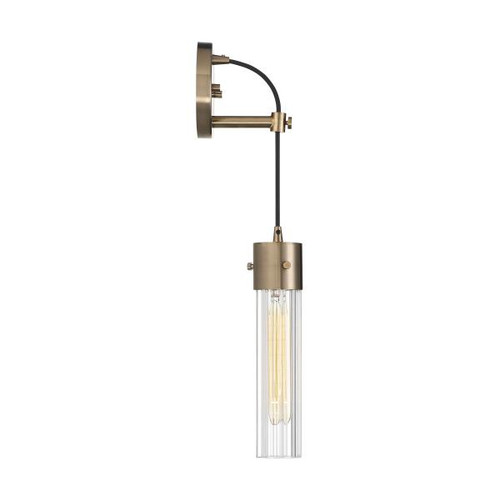 Satco 60-6711 Eaves; 1 Light; Wall Sconce; Copper Brushed Brass Finish with Clear Ribbed Glass