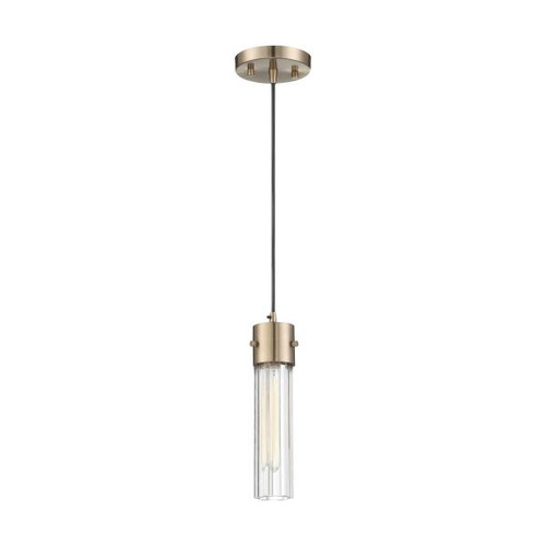 Satco 60-6712 Eaves; 1 Light; Pendant Fixture; Copper Brushed Brass Finish with Clear Ribbed Glass