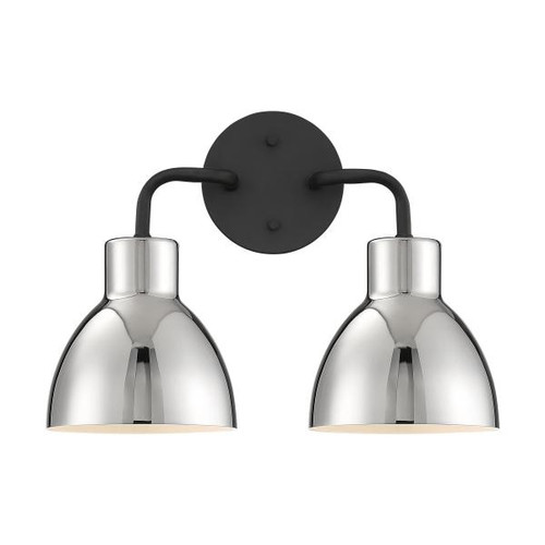 Satco 60-6772 Sloan; 2 Light; Vanity; Matte Black Finish with Polished Nickel Shade