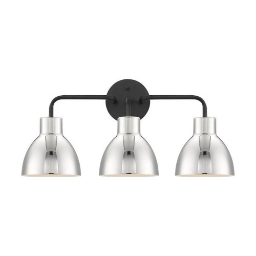 Satco 60-6773 Sloan; 3 Light; Vanity; Matte Black Finish with Polished Nickel Shade