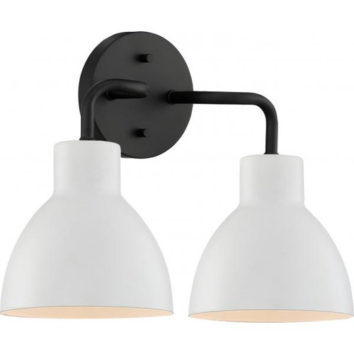 Satco 60-6785 Sloan; 2 Light; Vanity; Matte Black Finish with White Shade