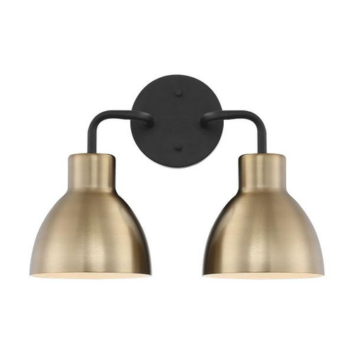 Satco 60-6792 Sloan; 2 Light; Vanity; Matte Black and Burnished Brass Finish