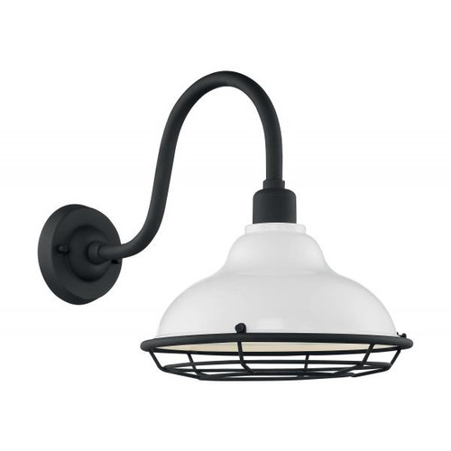 Satco 60-7022 Newbridge; 1 Light; Large Outdoor Wall Sconce Fixture; Gloss White Finish with Textured Black Accents