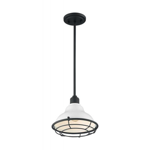Satco 60-7023 Newbridge; 1 Light; Small Pendant Fixture; Gloss White Finish with Textured Black Accents