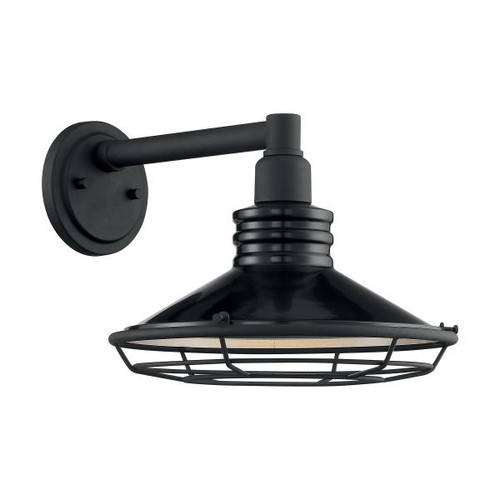 Satco 60-7032 Blue Harbor; 1 Light; Large Outdoor Wall Sconce Fixture; Gloss Black Finish with Silver and Textured Black Accents