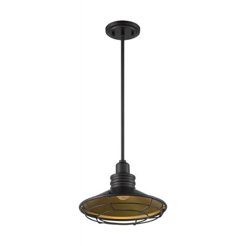 Satco 60-7044 Blue Harbor; 1 Light; Large Pendant Fixture; Dark Bronze Finish with Gold Accents