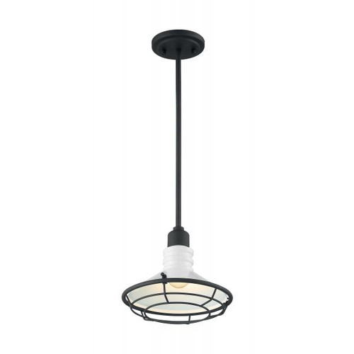 Satco 60-7053 Blue Harbor; 1 Light; Small Pendant Fixture; Gloss White Finish with Textured Black Accents