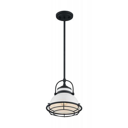 Satco 60-7083 Upton; 1 Light; Small Pendant Fixture; Gloss White Finish with Textured Black Accents