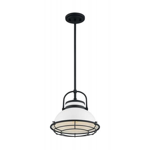 Satco 60-7084 Upton; 1 Light; Large Pendant Fixture; Gloss White Finish with Textured Black Accents