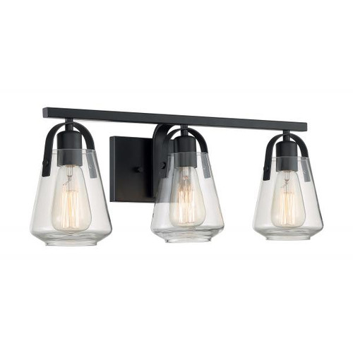 Satco 60-7103 Skybridge; 3 Light; Vanity Fixture; Matte Black Finish with Clear Glass