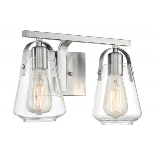 Satco 60-7112 Skybridge; 2 Light; Vanity Fixture; Brushed Nickel Finish with Clear Glass