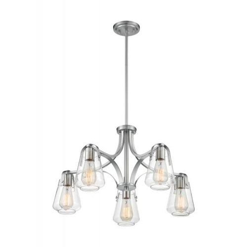 Satco 60-7115 Skybridge; 5 Light; Chandelier Fixture; Brushed Nickel Finish with Clear Glass