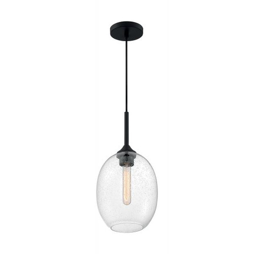 Satco 60-7026 Aria; 1 Light; Small Pendant Fixture; Matte Black Finish with Clear Seeded Glass
