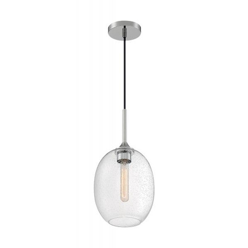 Satco 60-7036 Aria; 1 Light; Small Pendant Fixture; Polished Nickel Finish with Clear Seeded Glass