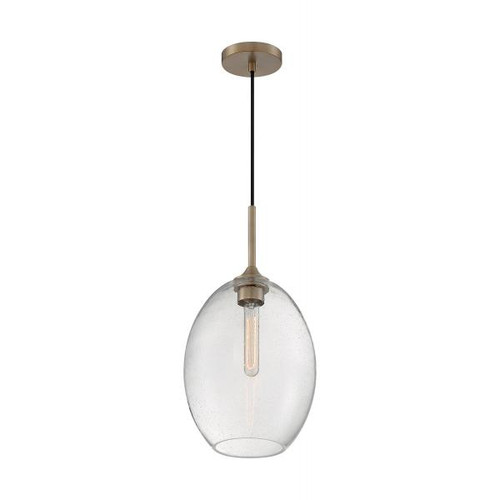 Satco 60-7017 Aria; 1 Light; Medium Pendant Fixture; Burnished Brass Finish with Clear Seeded Glass