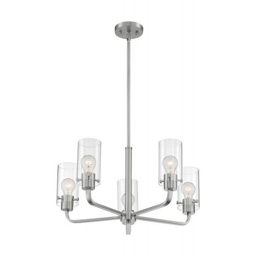 Satco 60-7175 Sommerset; 5 Light; Chandelier Fixture; Brushed Nickel Finish with Clear Glass