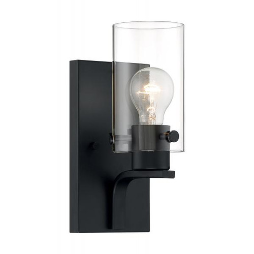 Satco 60-7271 Sommerset; 1 Light; Vanity Fixture; Matte Black Finish with Clear Glass