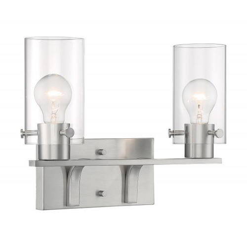 Satco 60-7172 Sommerset; 2 Light; Vanity Fixture; Brushed Nickel Finish with Clear Glass