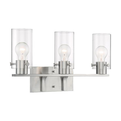 Satco 60-7173 Sommerset; 3 Light; Vanity Fixture; Brushed Nickel Finish with Clear Glass