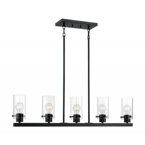 Satco 60-7276 Sommerset; 5 Light; Island Pendant Fixture; Matte Black Finish with Clear Glass