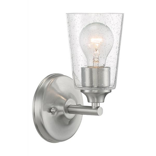 Satco 60-7181 Bransel; 1 Light; Vanity Fixture; Brushed Nickel Finish with Clear Seeded Glass