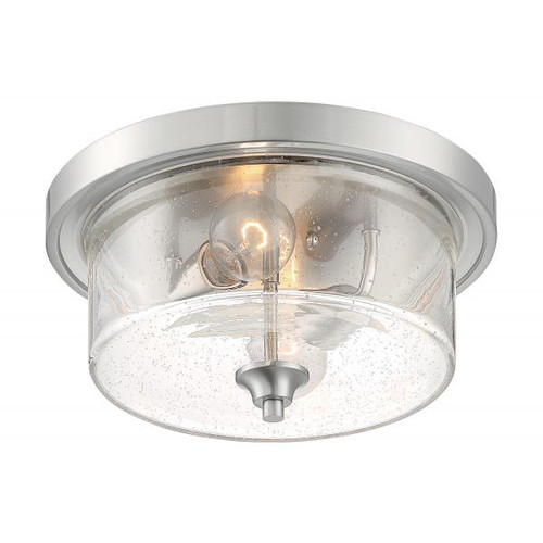 Satco 60-7190 Bransel; 2 Light; Flush Mount Fixture; Brushed Nickel Finish with Clear Seeded Glass