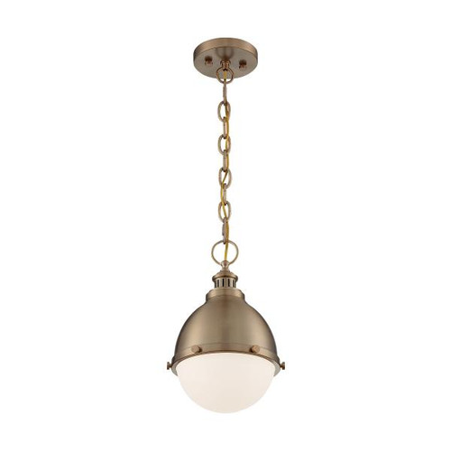 Satco 60-7029 Ronan; 1 Light; Small Pendant Fixture; Burnished Brass Finish with Etched Opal Glass