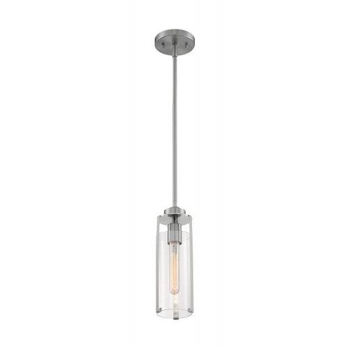 Satco 60-7140 Marina; 1 Light; Mini Pendant Fixture; Brushed Nickel Finish with Clear Glass