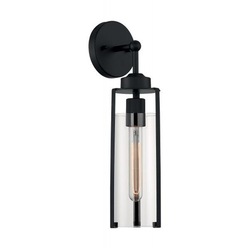 Satco 60-7161 Marina; 1 Light; Wall Sconce Fixture; Matte Black Finish with Clear Glass