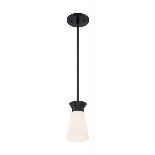 Satco 60-7314 Caleta; 1 Light; Mini Pendant Fixture; Black Finish with Frosted Cylindrical Glass