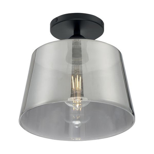 Satco 60-7334 Motif; 1 Light; 10 in.; Semi-Flush Black with Smoked Glass