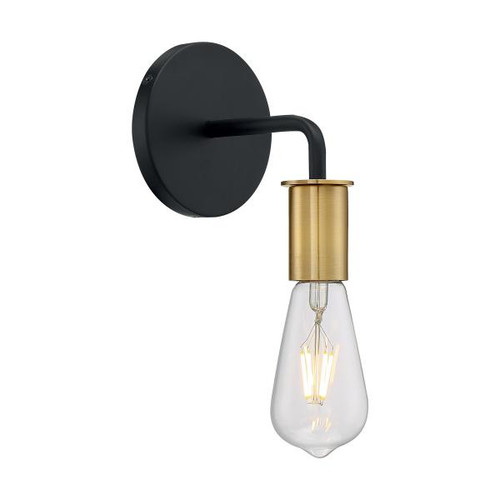 Satco 60-7341 Ryder; 1 Light; Wall Sconce Fixture; Black Finish with Brushed Brass Sockets