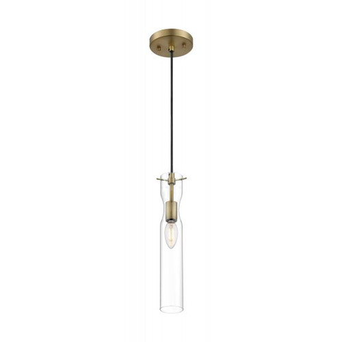 Satco 60-6856 Spyglass; 1 Light; Mini Pendant Fixture; Vintage Brass Finish with Clear Glass