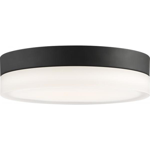 Satco 62-470 Pi; 14 in.; Flush Mount LED Fixture; Black Finish with Etched Glass
