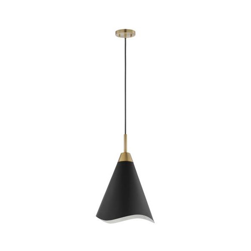 Satco 60-7473 Tango; 1 Light; Medium Pendant; Matte Black with Burnished Brass