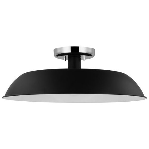Satco 60-7495 Colony; 1 Light; Medium Semi-Flush Mount Fixture; Matte Black with Polished Nickel