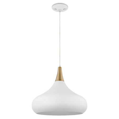Satco 60-7518 Phoenix; 1 Light; Large Pendant; Matte White with Burnished Brass