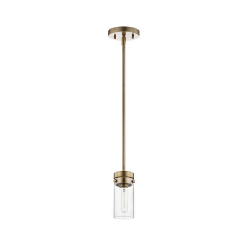 Satco 60-7529 Intersection; 1 Light; Mini Pendant; Burnished Brass with Clear Glass