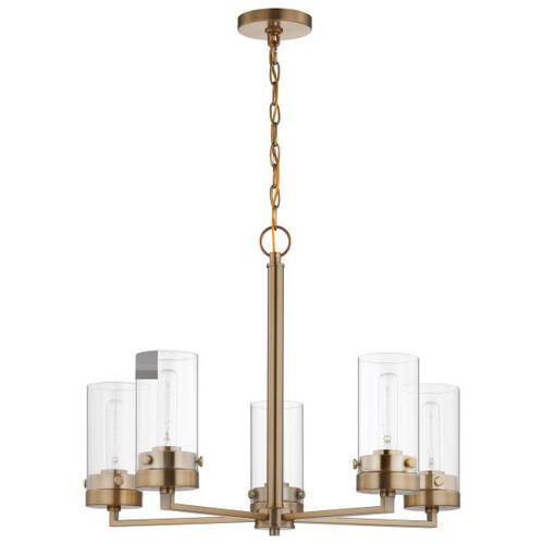 Satco 60-7535 Intersection; 5 Light; Chandelier; Burnished Brass with Clear Glass