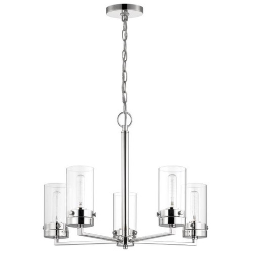 Satco 60-7635 Intersection; 5 Light; Chandelier; Polished Nickel with Clear Glass