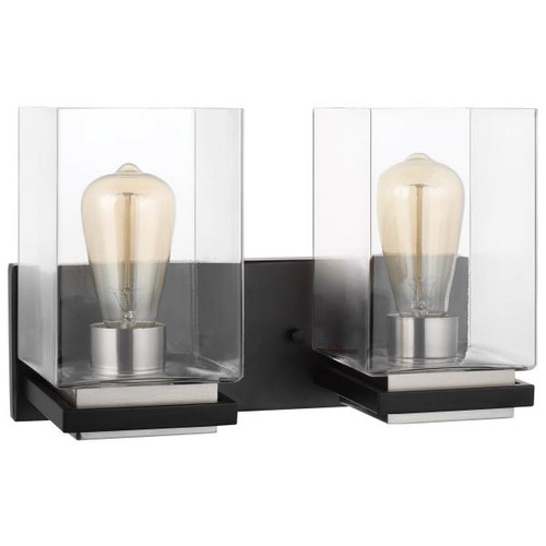 Satco 60-7652 Crossroads; 2 Light Vanity; Matte Black with Clear Glass