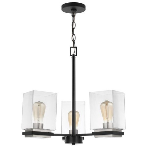 Satco 60-7655 Crossroads; 3 Light Chandelier; Matte Black with Clear Glass