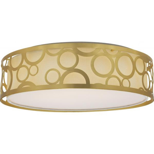 Satco 62-986R1 15 in.; Filigree LED Decor Flush Mount Fixture; Natural Brass Finish; White Fabric Shade